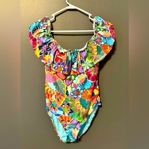 Blue Rod Beattie One Piece Swimsuit Bathing Suit Swim. Size 8. Off shoulder.